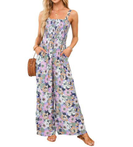 Ærmeløs Jumpsuit Til Kvinder Med Blomsterprint