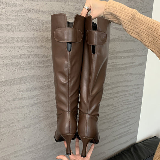 Simple High Heel Round Head High Leg Boot Commuter's All-matching Solid Color