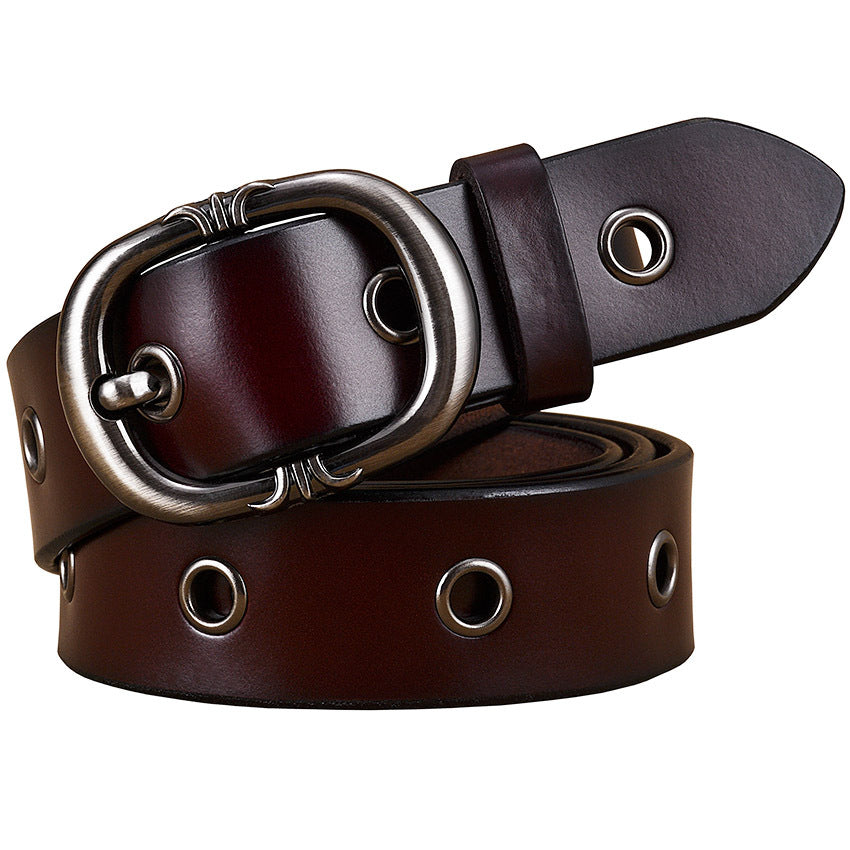 Ladies Belt Leather Belt Fashion Two-layer Cowhide Alloy Pin Buckle Belt