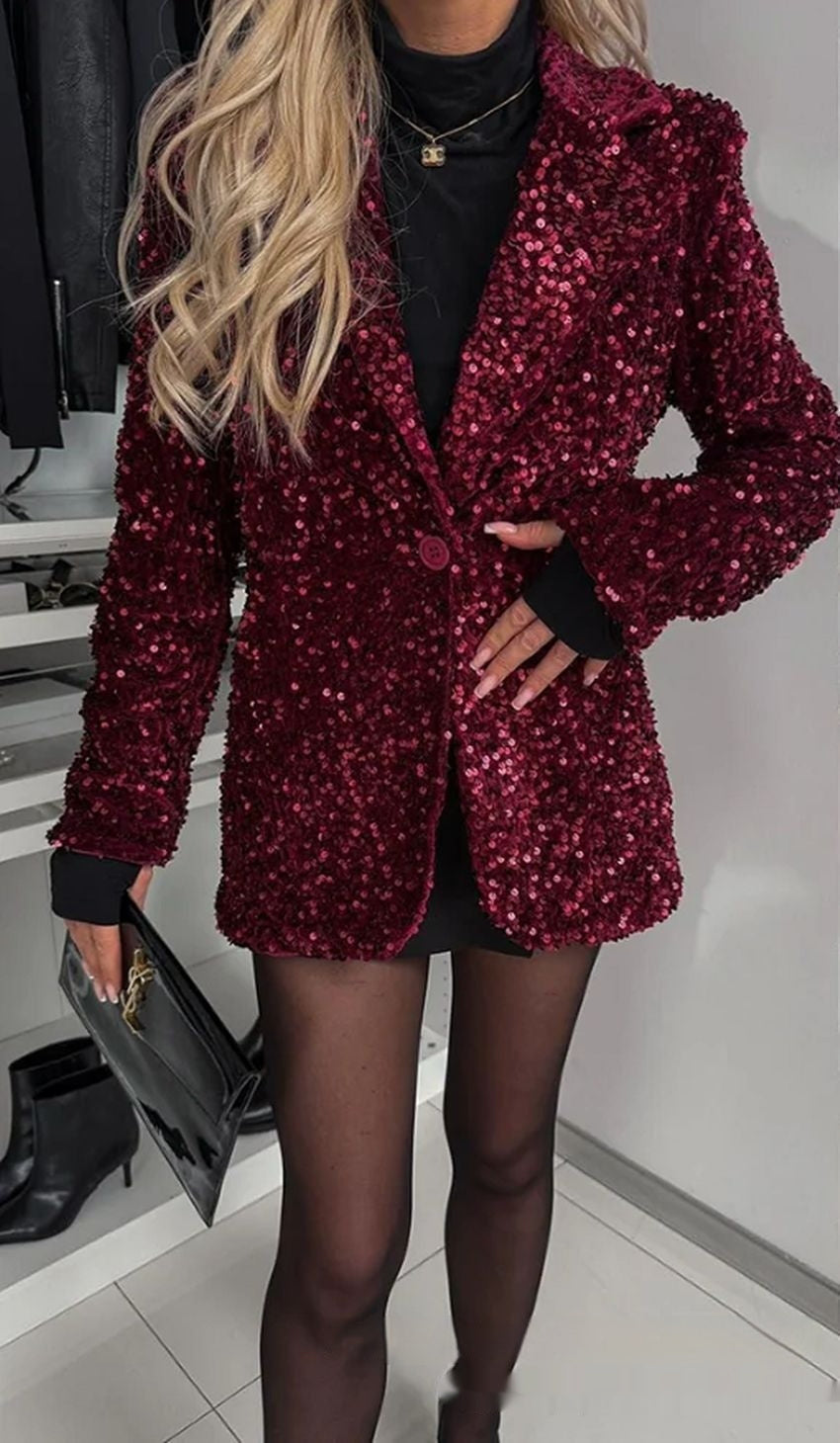 Elegant Commuter Womens Sequin Blazer Plus-Size Casual Outerwear