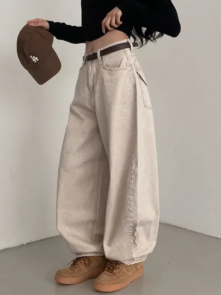 Love Pocket Design Jeans Women's High Waist Wide Leg Pants