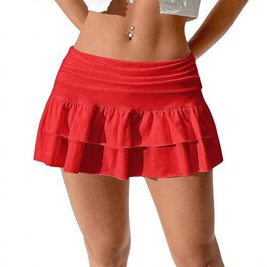 Womens Y2K Pleated Mini Skirt Low-Waist Layered And Flowing