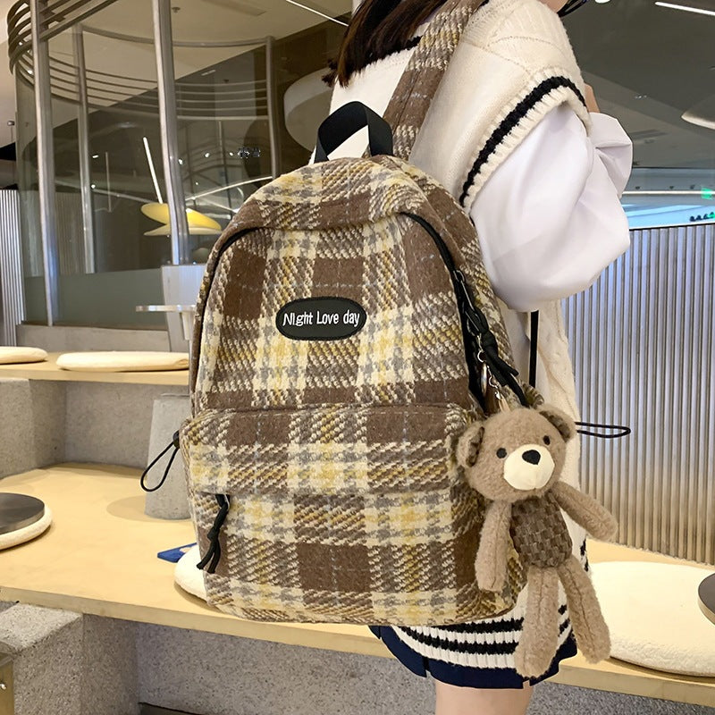 Retro Easy Matching Woolen Checked Backpack
