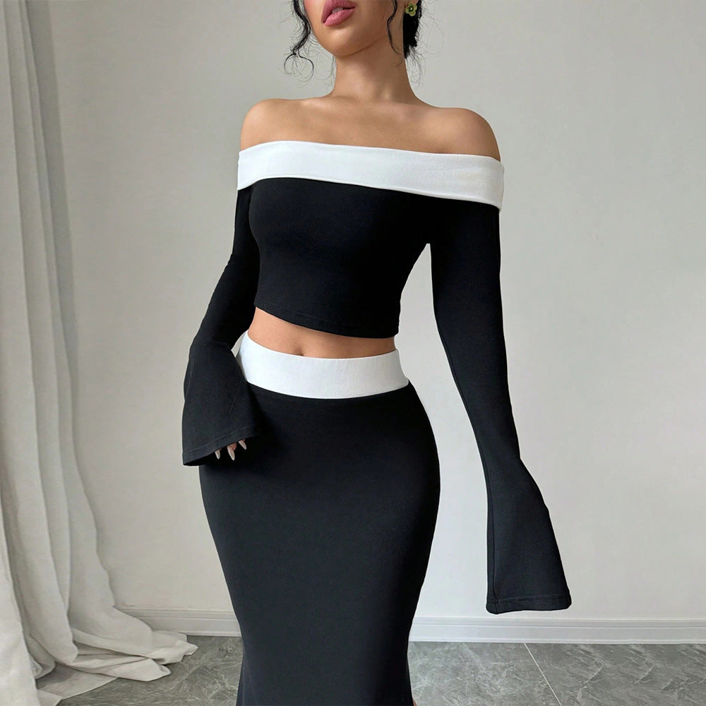 Sexy Off-Shoulder Color-Block Two-Piece Dress For Women