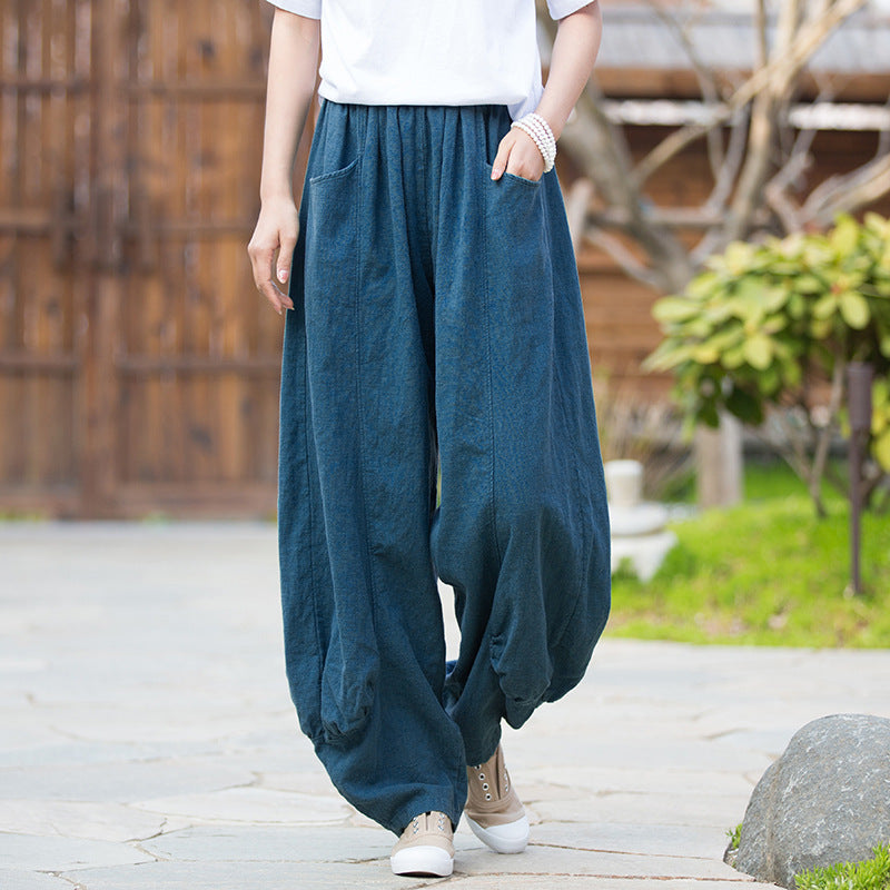Ramie Stone Washed Soft All-matching Trousers Women