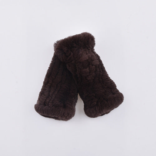 Rabbit Fur Half Finger Gloves Padded