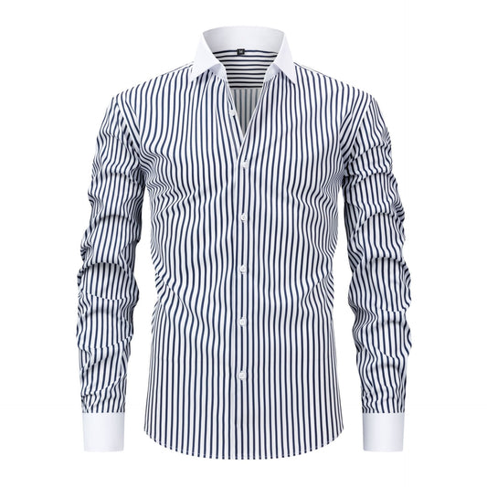 Mens Windsor-collar Long-sleeve Stretch Wrinkle-resistant Easy-care Shirt