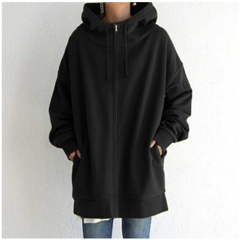 Zipper Hooded Long Velvet Lining Sweater