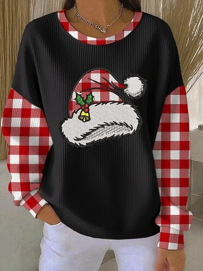 Womens Relaxed Casual Christmas-Style Pullover Top