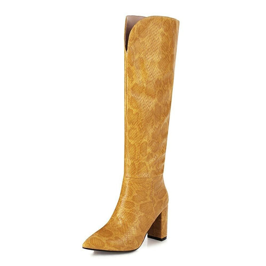 European And American Pointed Toe Thick Heel High Boots