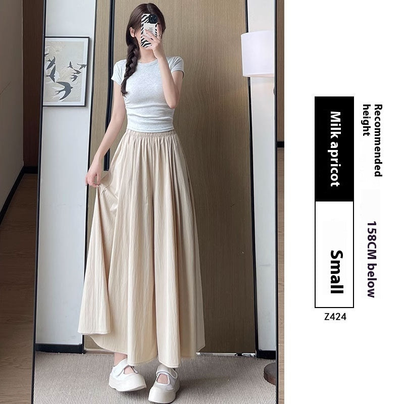 High Waist Slimming A- Line Skirt Casual Small Ice Silk Wide-leg Pants