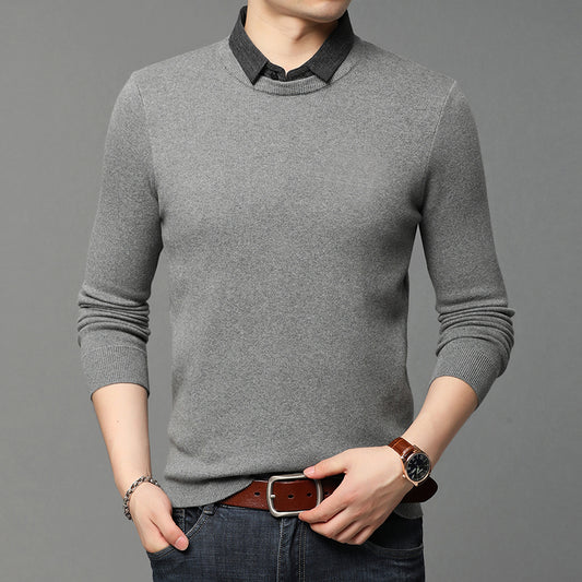 Herre Fake Two-Piece Skjortekrave Sweater