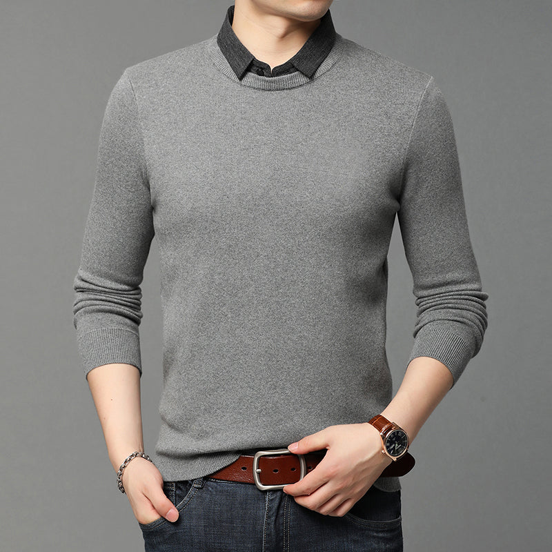 Herre Fake Two-Piece Skjortekrave Sweater