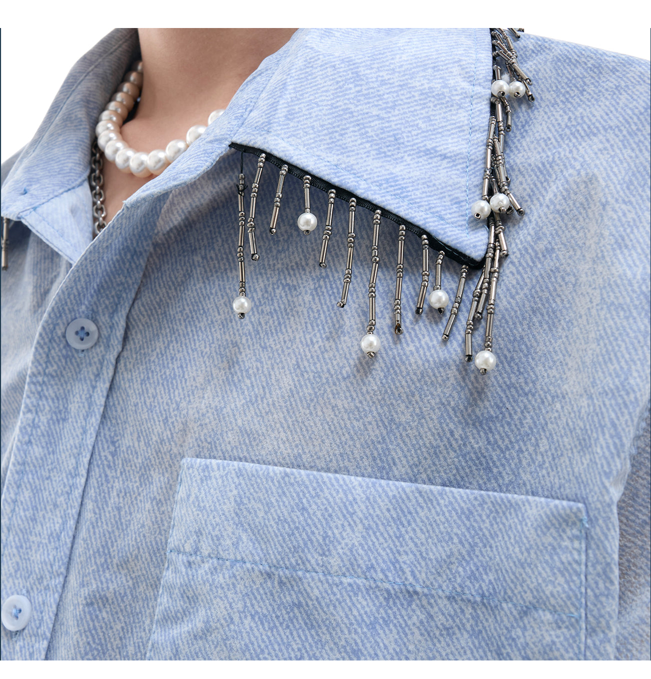 Men's Loose Blue And White Gradient Short Shirt