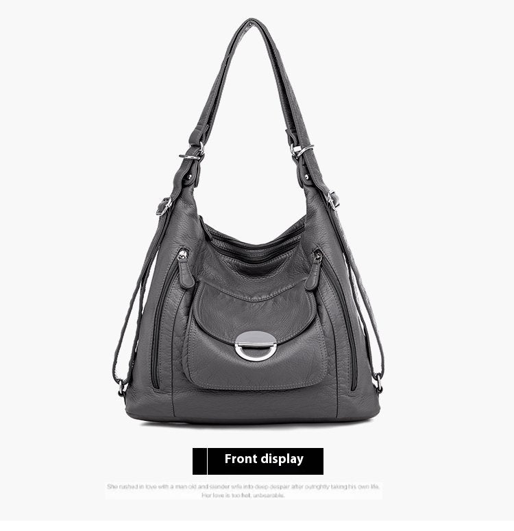 Women's Fashion Soft Leather Three-purpose Backpack