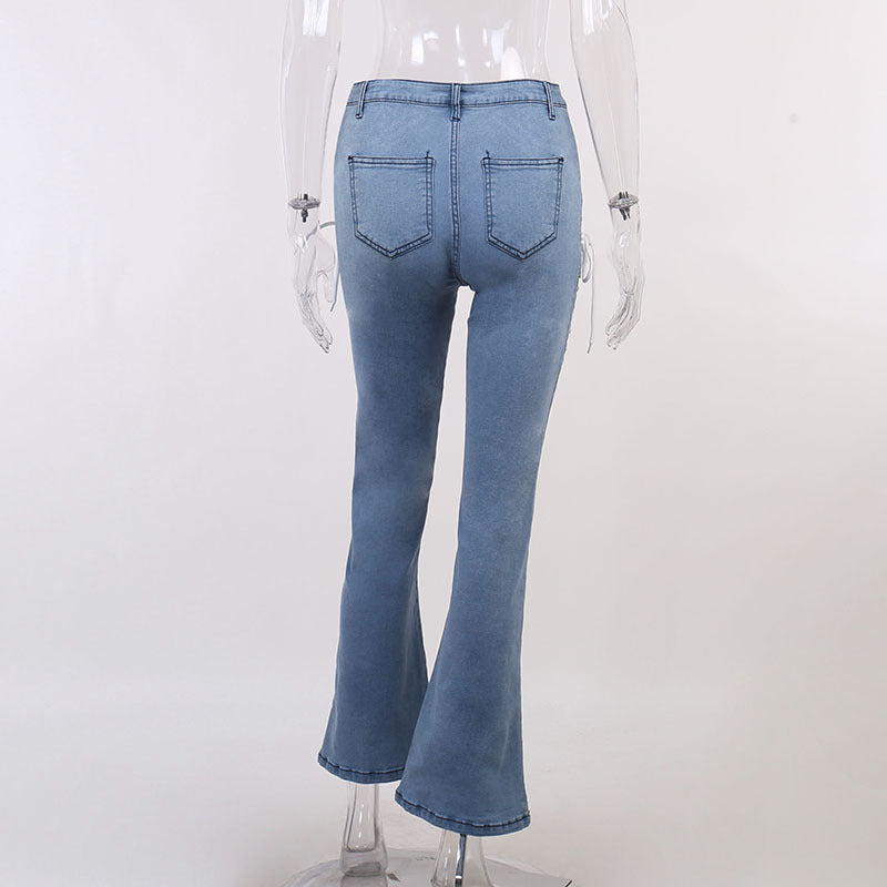 Cutout Statement Strapping Straight Leg Flared Jeans