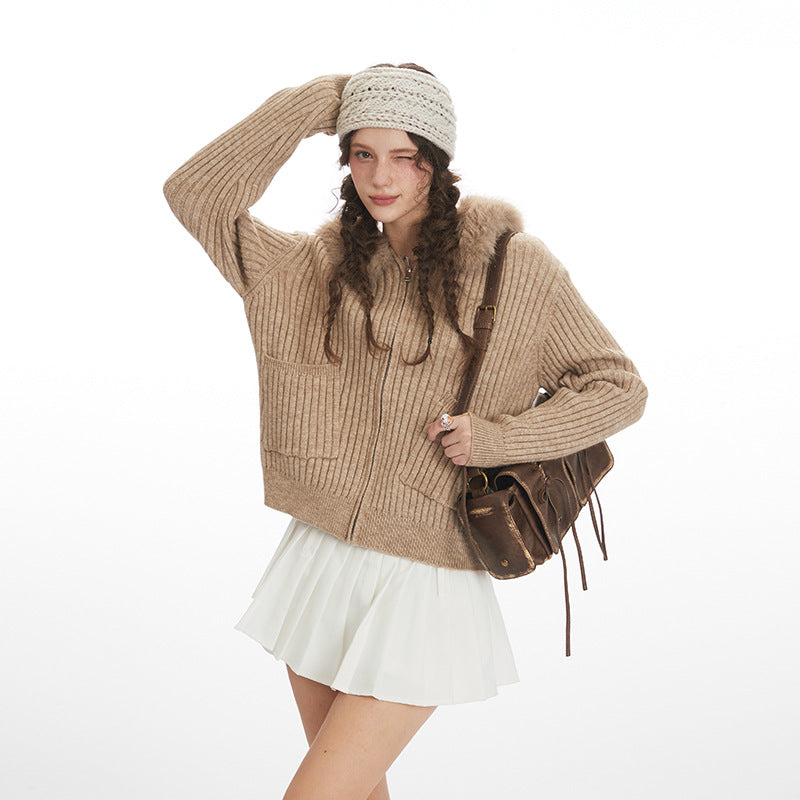Womens Hooded Knit Sweater Cardigan