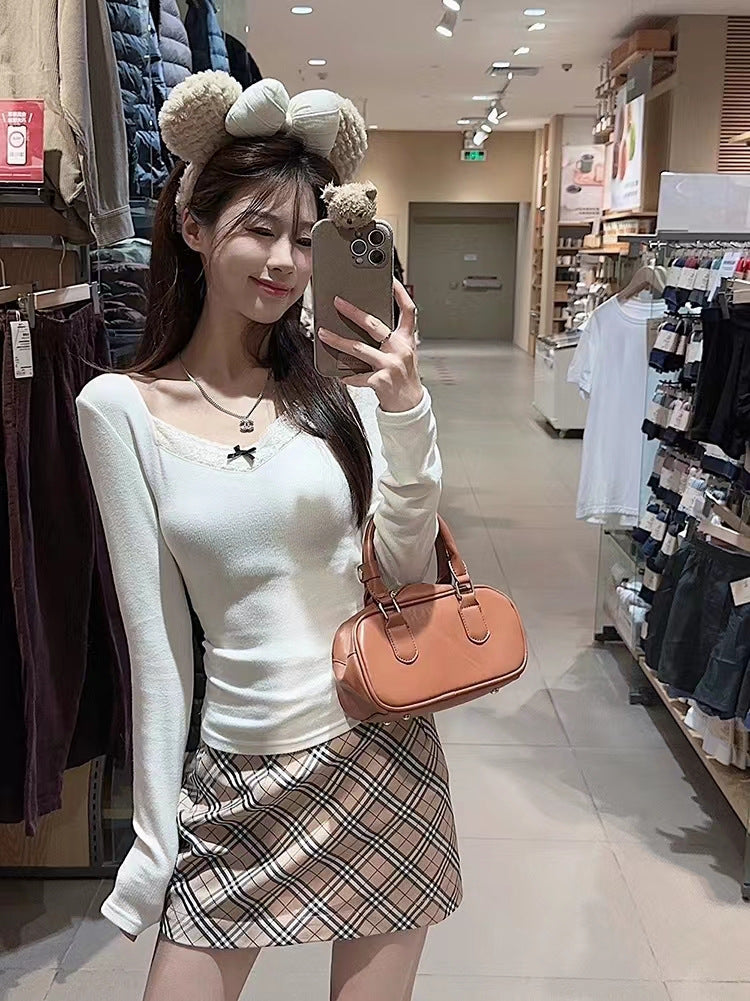 Autumn And Winter Brushed Warm Sweet Inner Bottoming Shirt Women