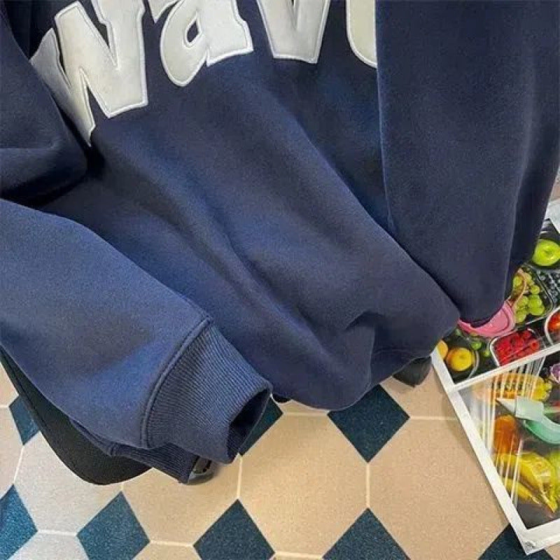 Amerikansk Retro Revers Halv Lynlås Sweater