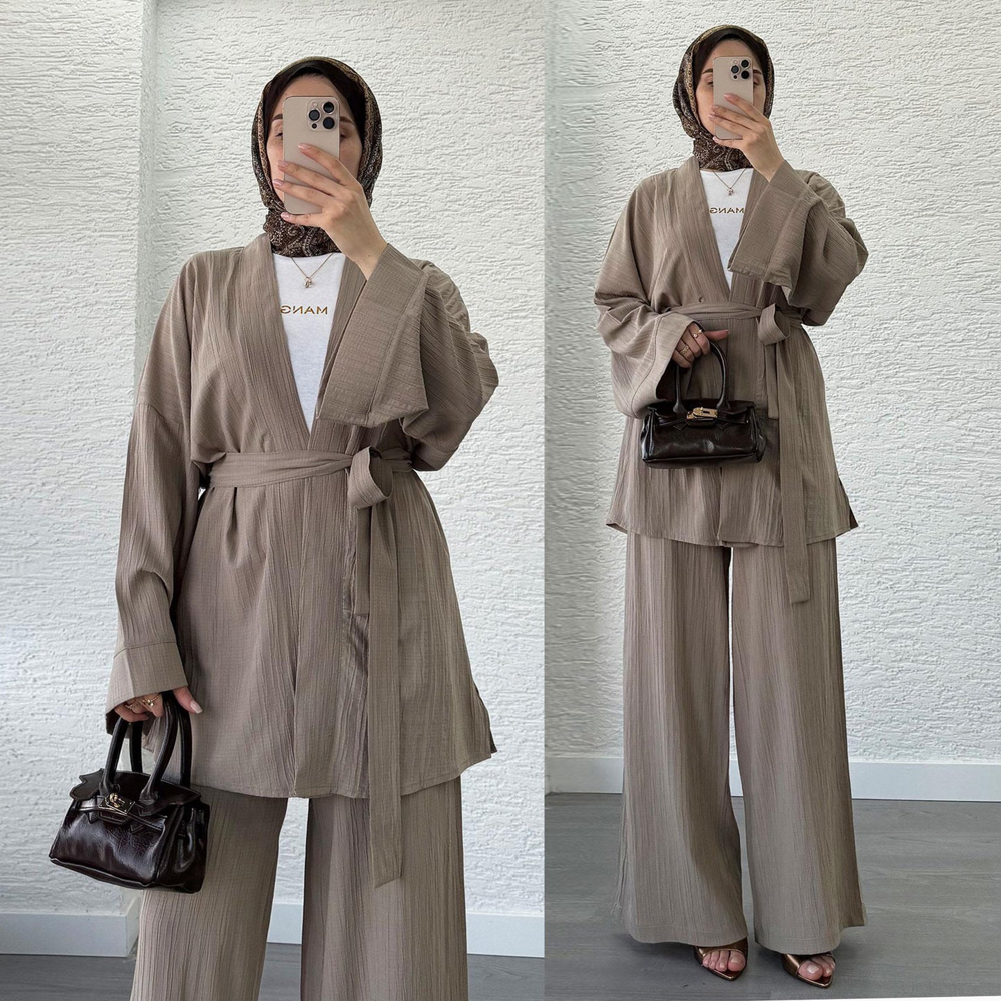 Womens Casual, Loose-fitting Cardigan And Wide-leg Pants Set