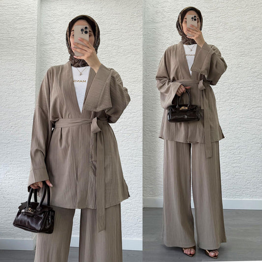 Womens Casual, Loose-fitting Cardigan And Wide-leg Pants Set
