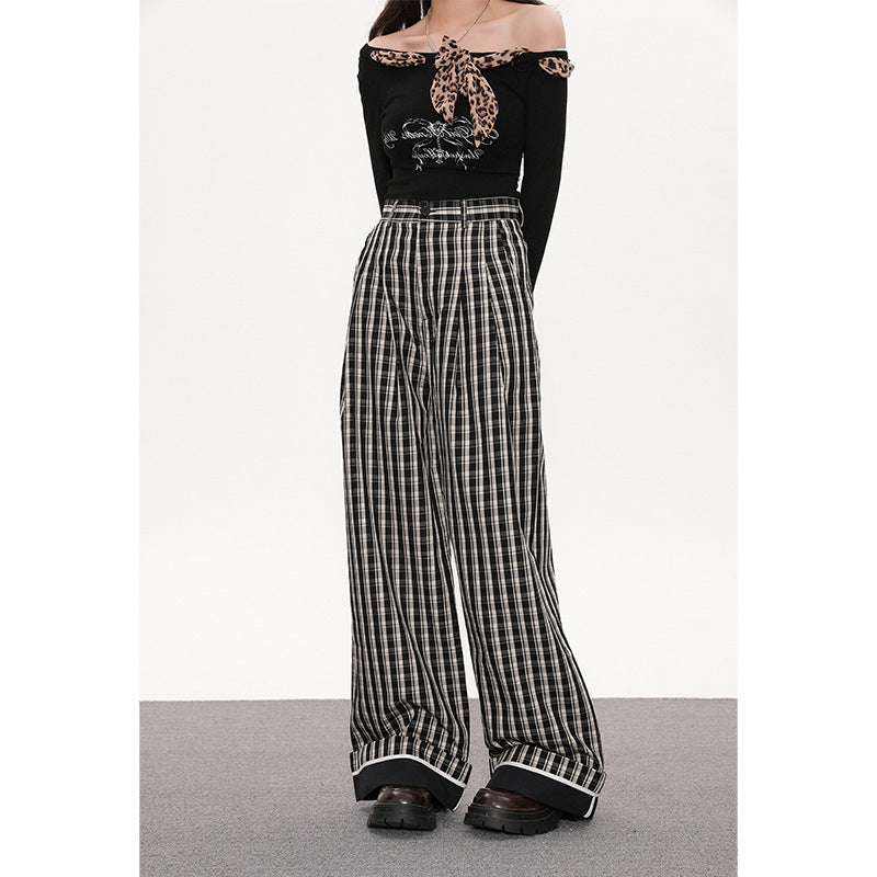 Sweet Stylish Flared Plaid Pants For Womenfashionable And Versatile