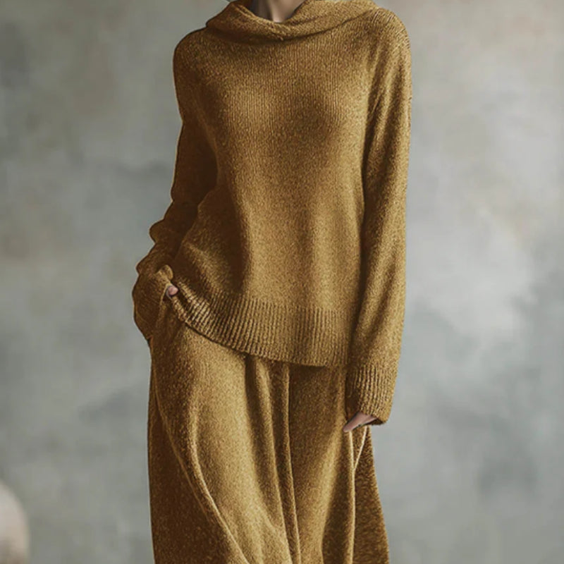 Women's Solid Color Long Sleeve Loose Hooded Top High Waist Casual A-Line Skirt Set