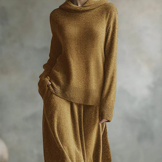Women's Solid Color Long Sleeve Loose Hooded Top High Waist Casual A-Line Skirt Set