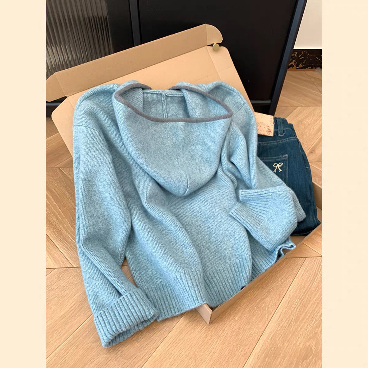Zipper Hooded Idle Style Knitted Loose Slimming Soft Glutinous Sweater
