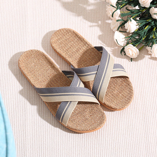 Summer Linen Slippers Home Soft Bottom Home Wood Flooring