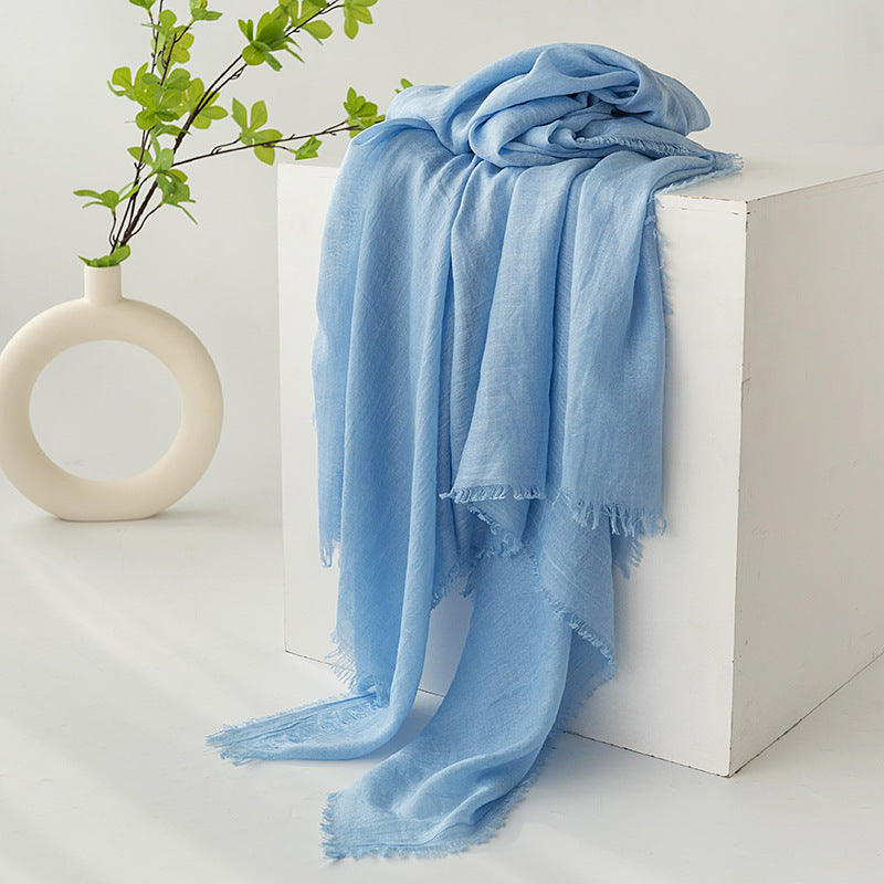 Strict Selection Summer Cotton And Linen Scarf Solid Color Simple Sun Protection