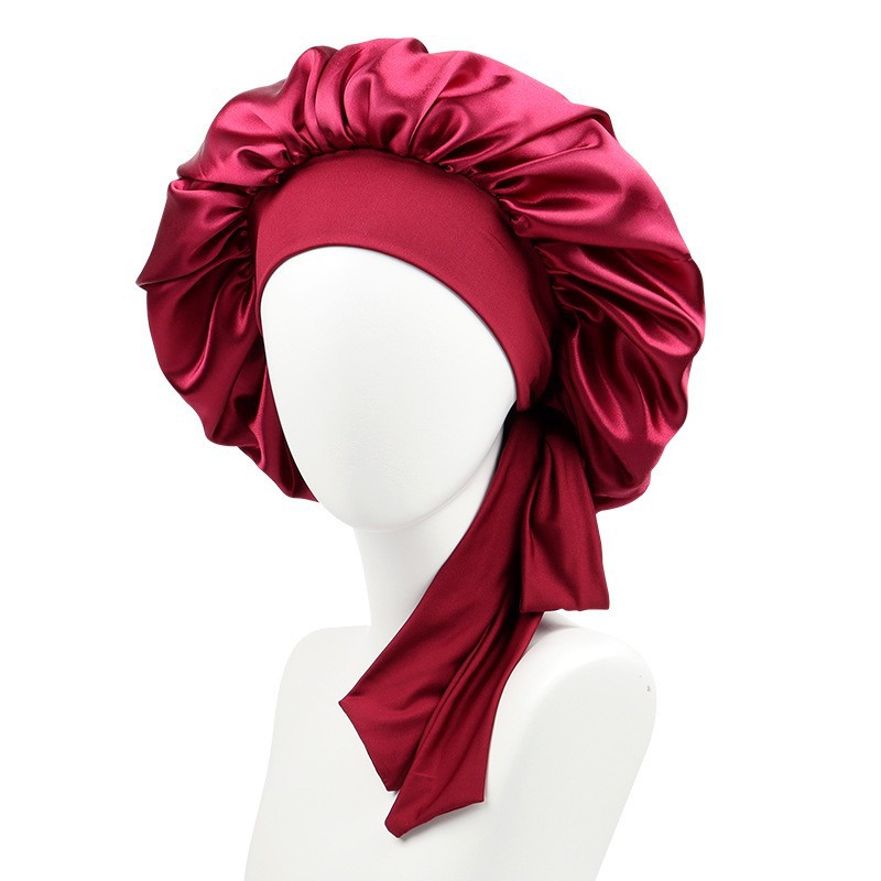 Stretch Ribbon Bowknot Silk Round Cap Solid Color