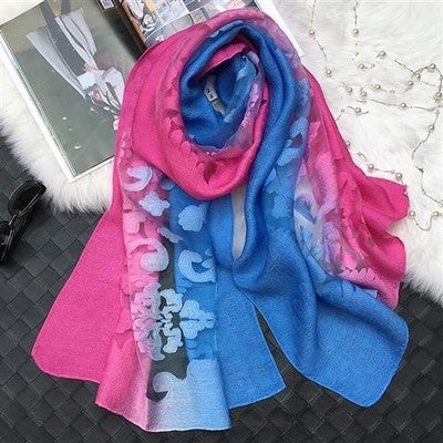 Gradient Cut Flower Organza Lace Scarf
