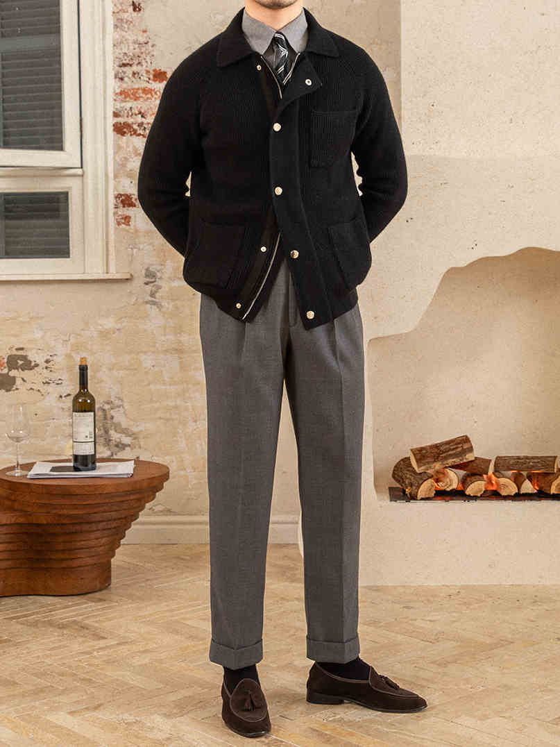 Men's Lapel Warm Coat Knitted Thick Cardigan Jacket