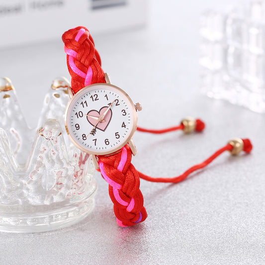 Korean Style Macaron Color Color Handmade Braided Bracelet Peach Heart Watch