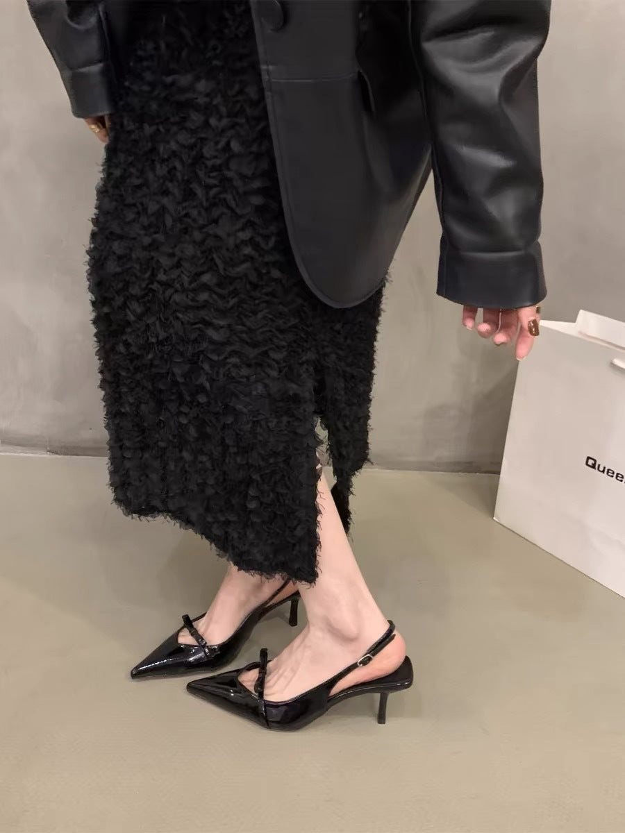 Summer Bow One-Strap Thin Heel Sandals, Sweet Backless Single Shoes, New Arrival