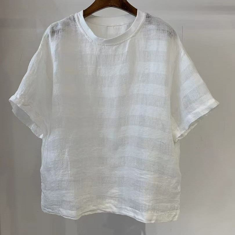 Artistic-style Blue-striped Loose-fitting Women's Top