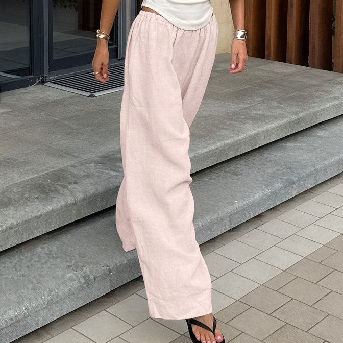 Stylish Wide-leg Cotton And Linen Pants For Women
