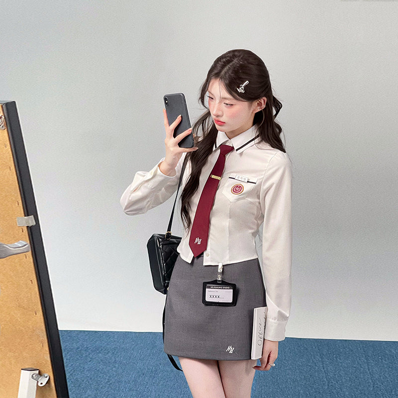 Waist-controlled Long Sleeves White Shirt Top Women