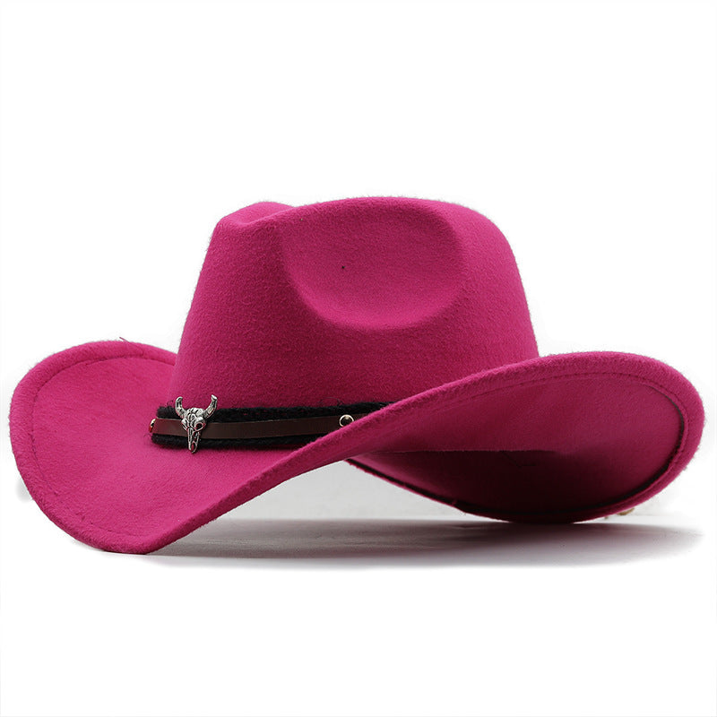 Metal Tyrehoved Label Western Denim Top Uld Fedora Hat