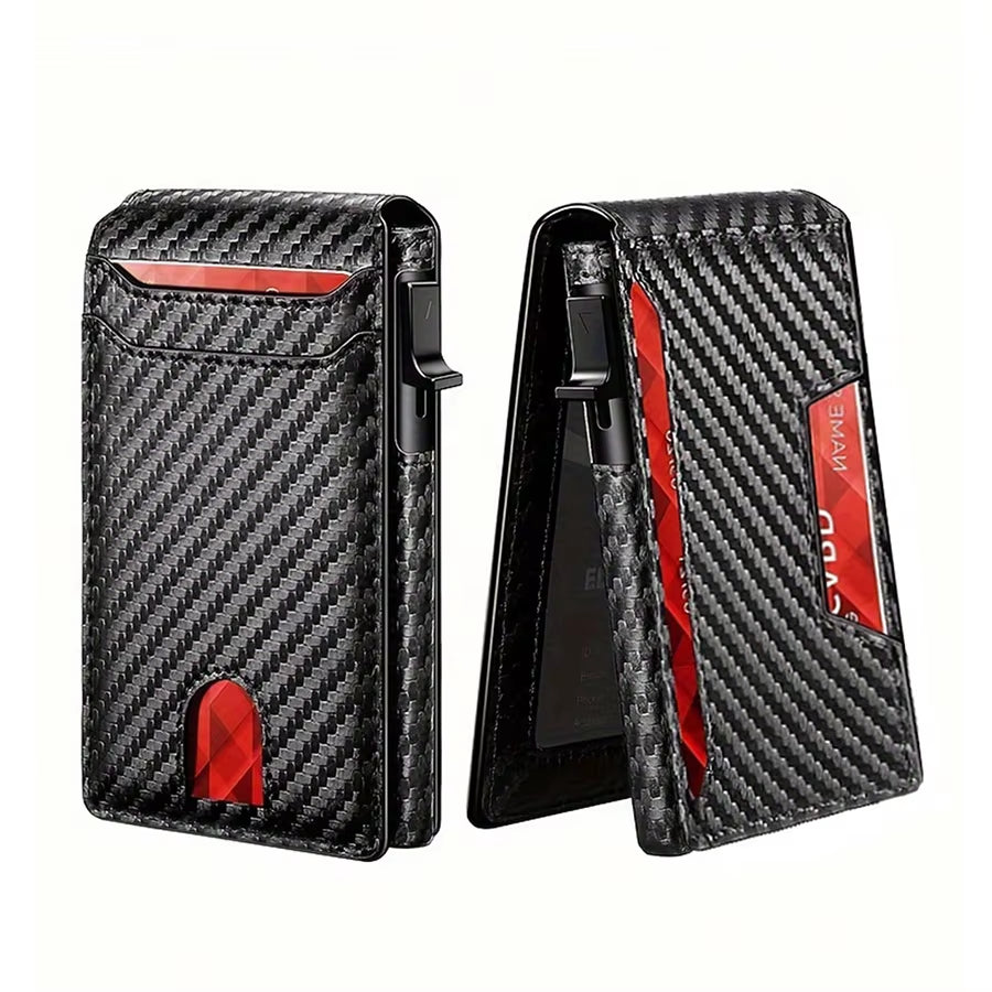 Minimalist Smart Wallet RFID Blocking Pop up Wallet Credit Card Holder Bifold Carbon Fiber Wallet