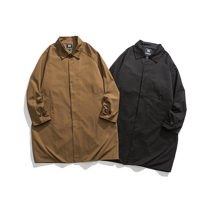 Solid Color BASIC Lapel Cardigan Coat Men's Long Trench Coat