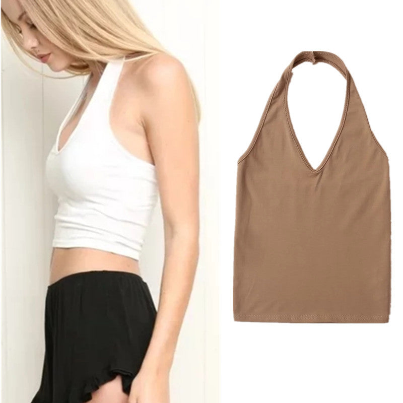 Solid Color Cropped Slim Back Showing Chest Halter Camisole