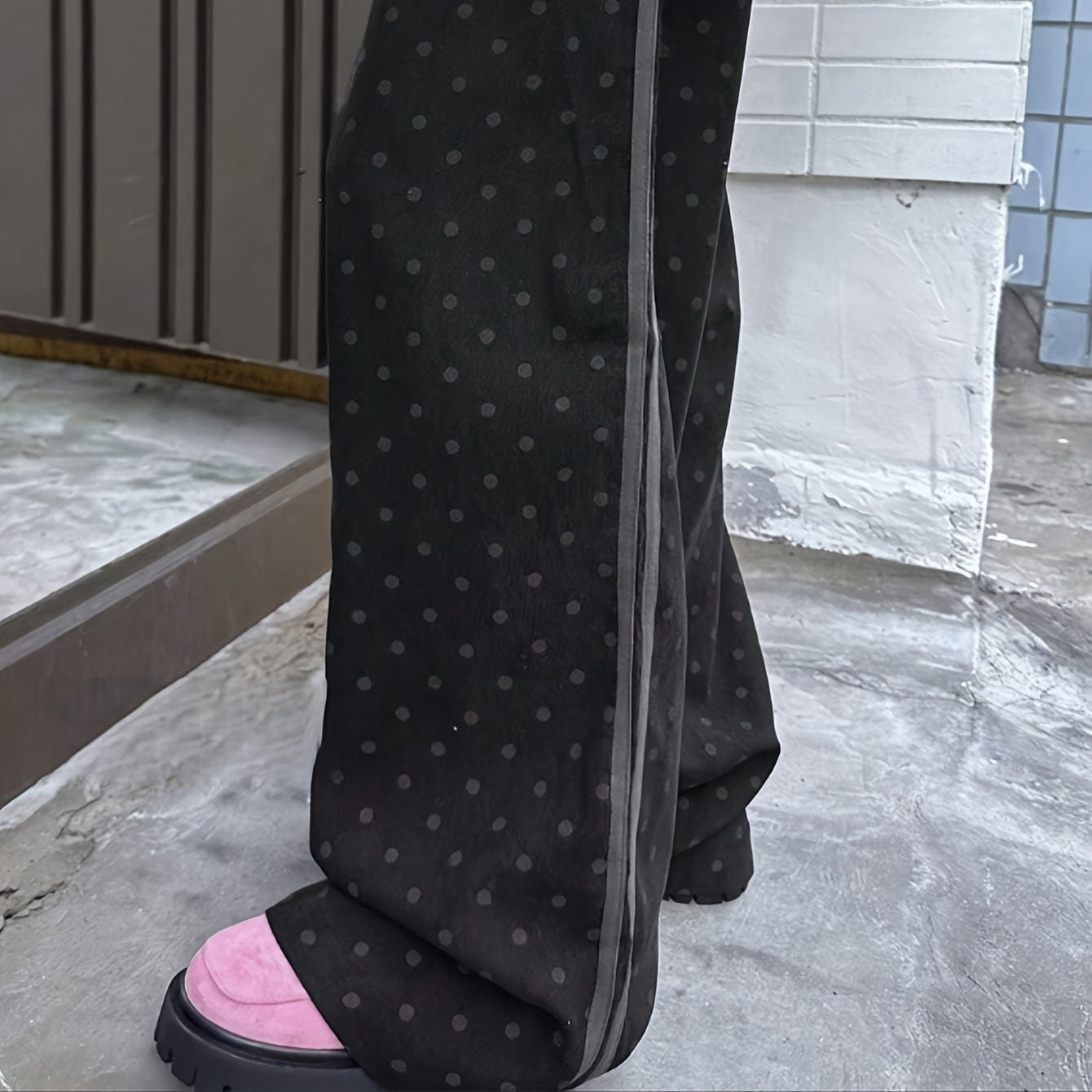 Thin Outer Wear Polka Dot Wide Leg Pants Drape All-matching Drawstring
