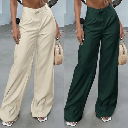 Color Pocket High Waist Trousers