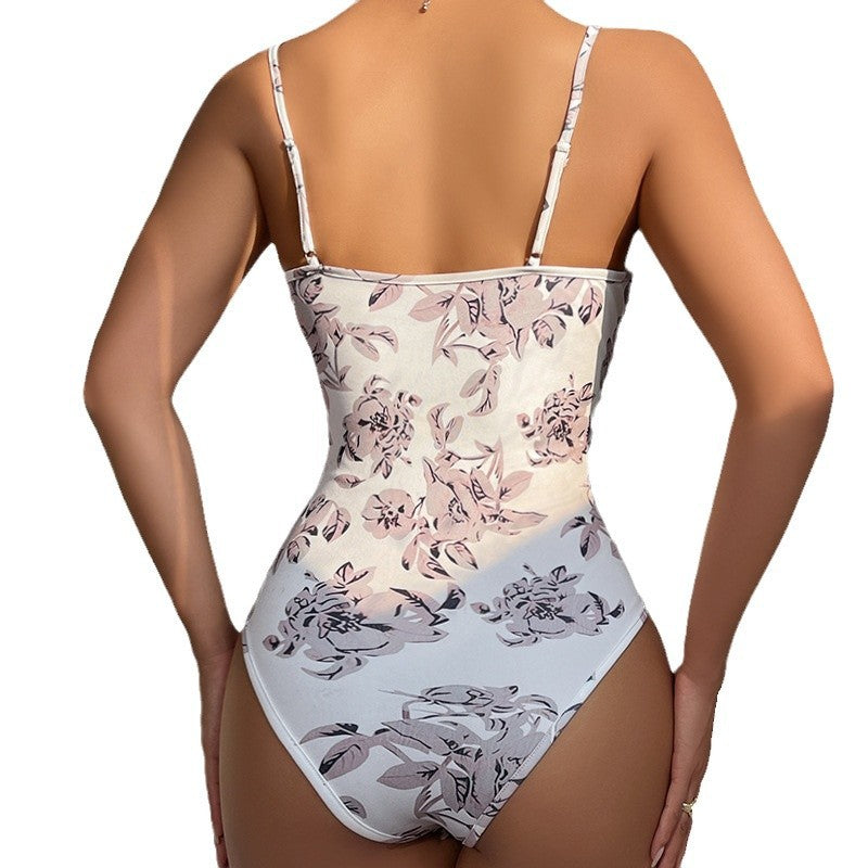 Womens Retro-Print Slim-Fit Camisole Jumpsuit