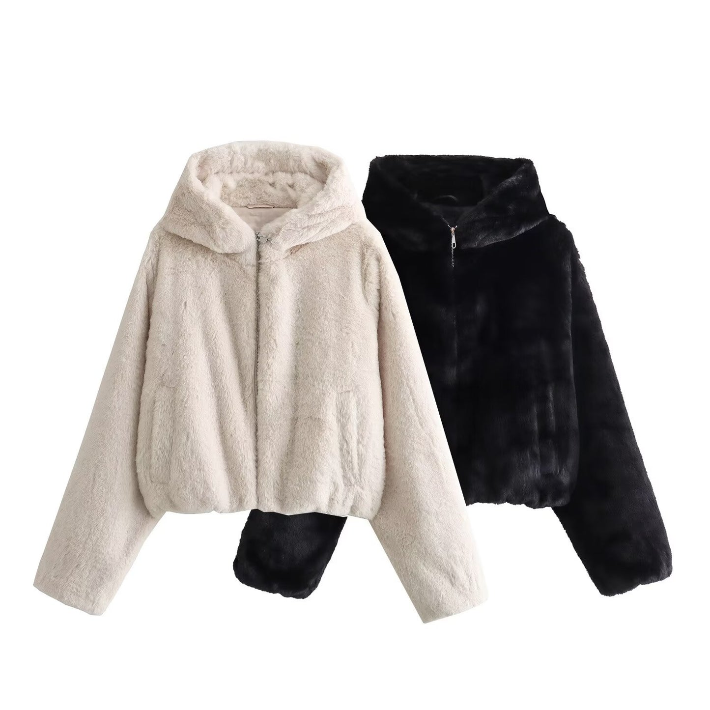 Womens Loose-Fit Faux Fur Hoodie For FallWinter