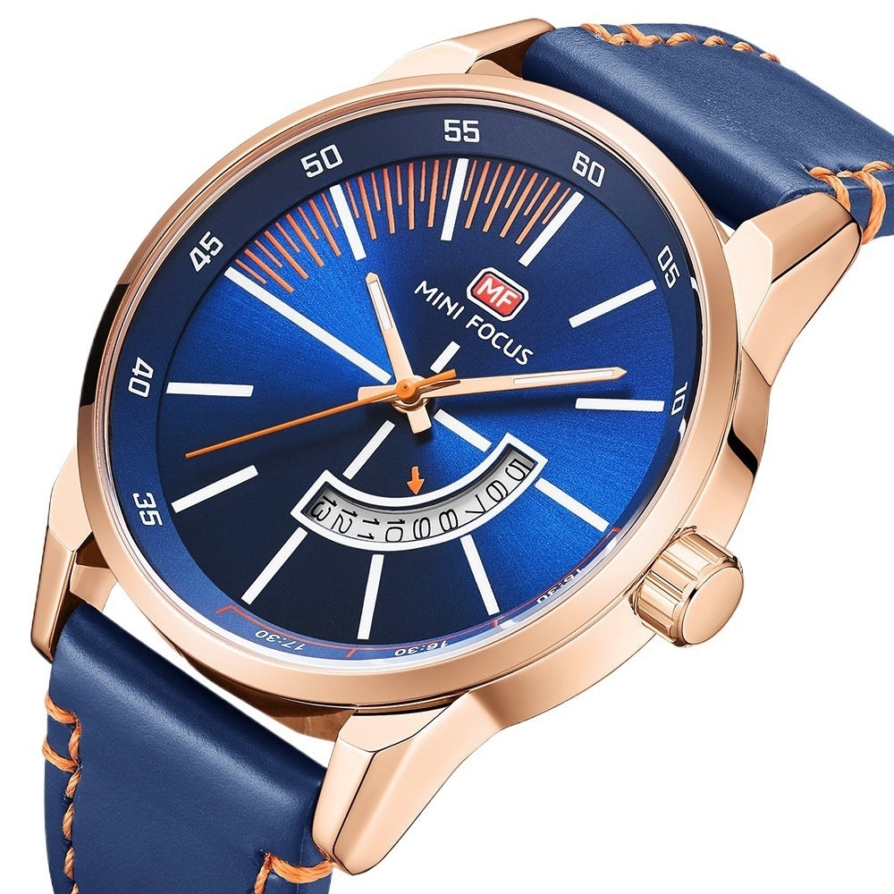 Mens Sports Watch With Calendar Luminous Display Waterproof And Genuine Leather Strap
