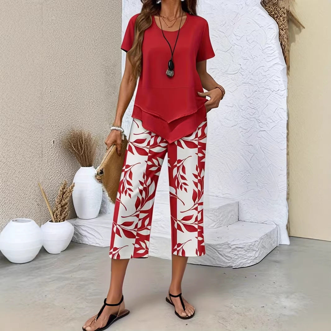 Elegant High-waisted Wide-leg Pants Two-piece Set