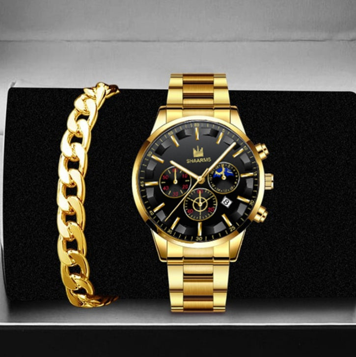 Stylish Round Large Dial Three-eye Calendar Quartz Watch